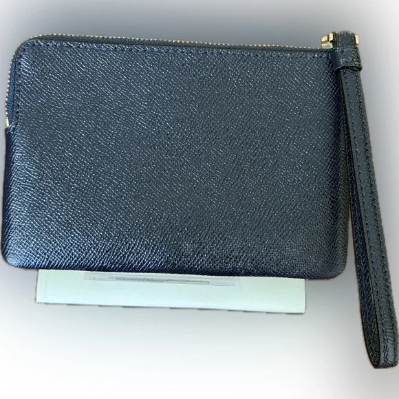 Coach Midnight Blue Corner Zip Crossgrain Leather Wristlet NWOT - Picture 2 of 12
